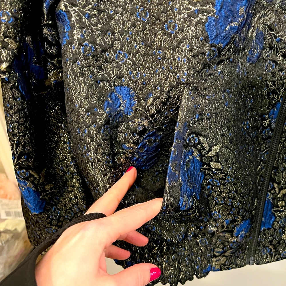 Haute Hippie Ruth Metallic Floral Brocade Bomber Jacket - size XL - Picture 5 of 11